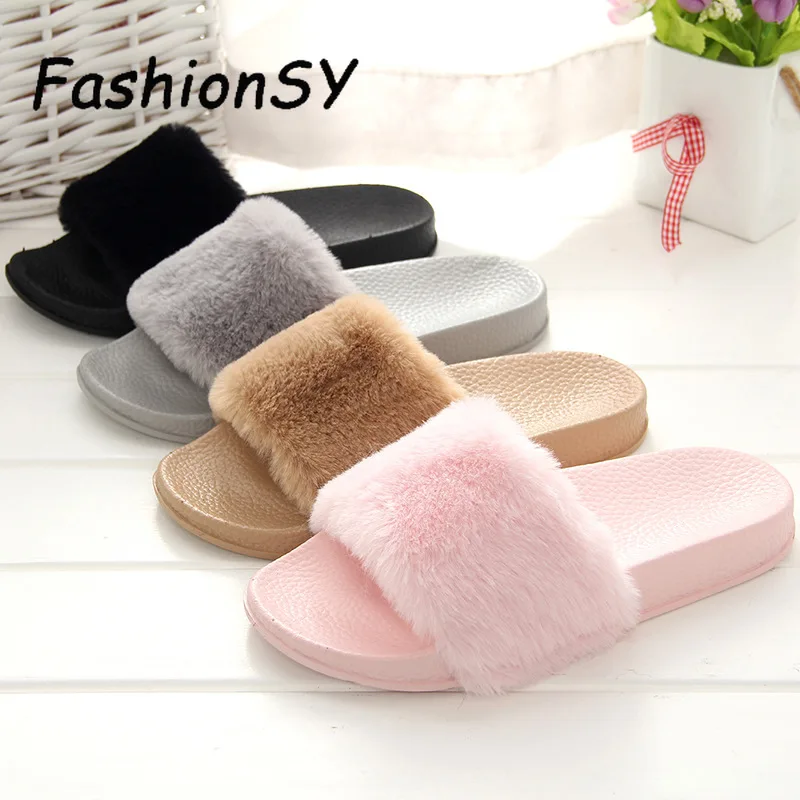 Шлепанцы женские домашние искусственный мех без застежки плоская подошва