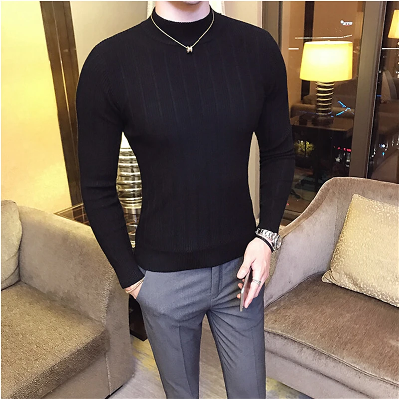 as picture shown 2019Men's приталенный силуэт, collarbottomed осенью и зимой сплошной Цвет Повседневное вязаный свитер - Цвет: as picture shown