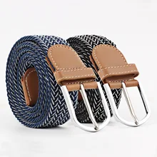 Men's Elastic Belt Canvas Weaving Belts Unisex Leisure Alloy Pin Buckle Women Belts Fashion Colorblock Long Waistband For Jeans