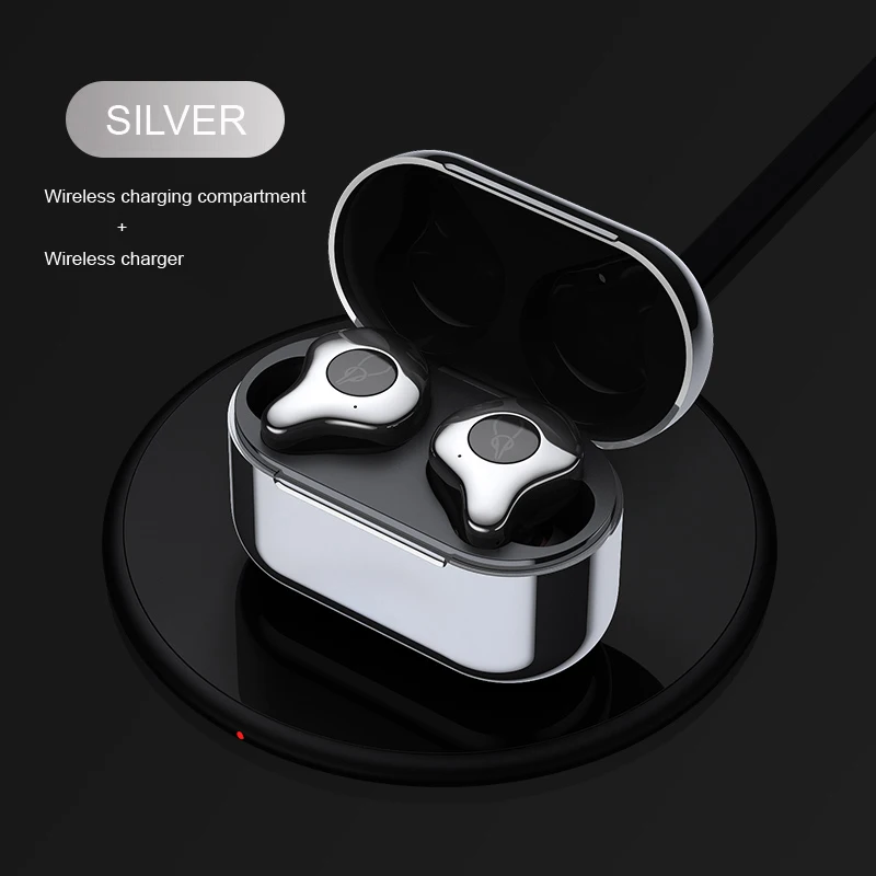 full Silver TWS Bluetooth 5,0 беспроводная гарнитура для наушников HiFi спортивные наушники микрофон с быстрой зарядкой чехол - Цвет: full Silver