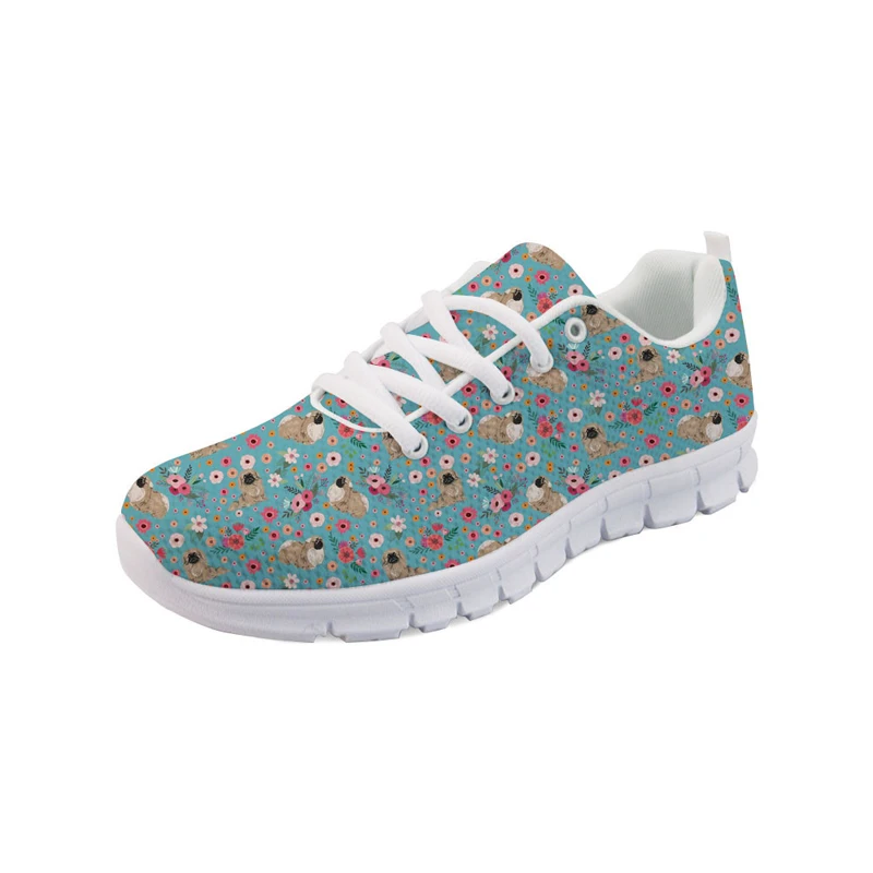 

Fashion Pekingese Dog Flower Print Women Casual Running Shoes Breathable Autumn/Spring Lace Up Mesh Sneakers Woman Flats Shoes