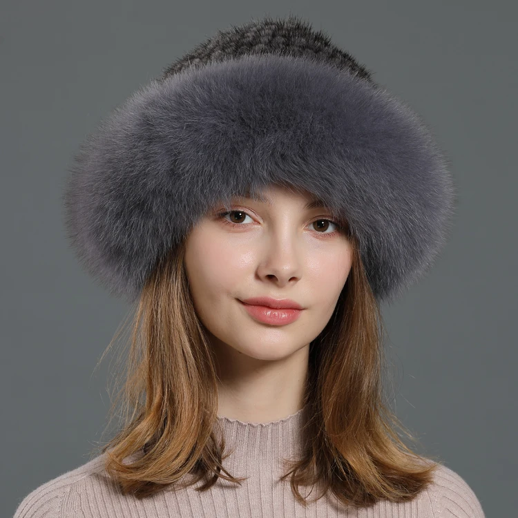 Colour 2 Зимняя женская шапка из натурального меха, шапки из меха норки, новинка, шапки из натурального меха с мехом лисы, роскошные вязаные шапки для женщин из натурального меха - Цвет: Colour 2