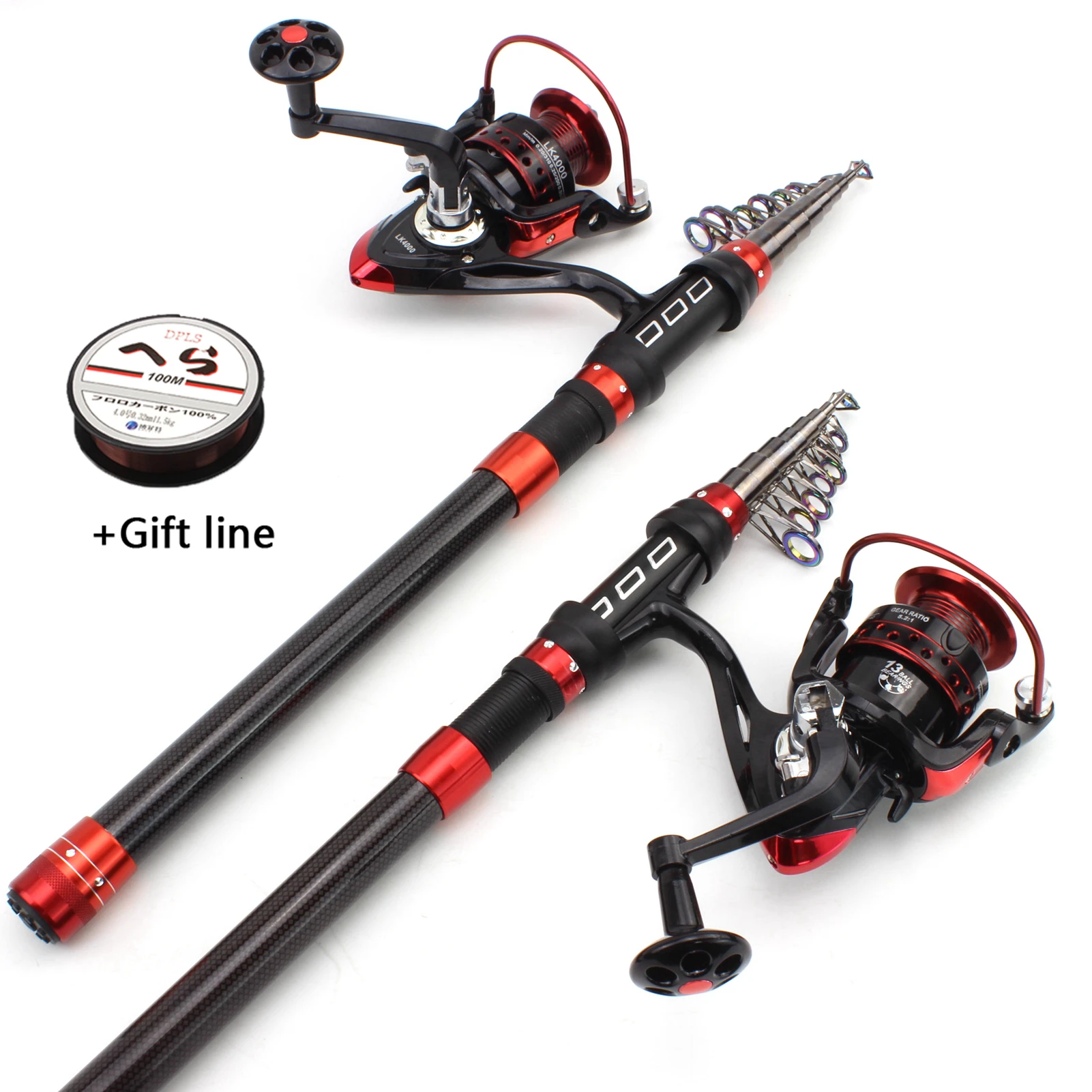 Fishing Pole Telescopic Fishing Rod Carbon Fiber Spinning Fishing Rod and  13BB Fishing Reel Combo Telescopic Fishing Pole Spinning Reel Kit (Bundles  