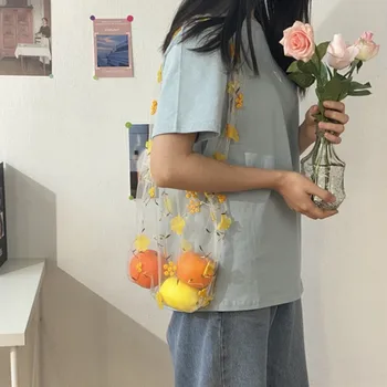 

Embroidery Bag Protection Small Hand Bag Convenient Clear Flower Mesh Fashion