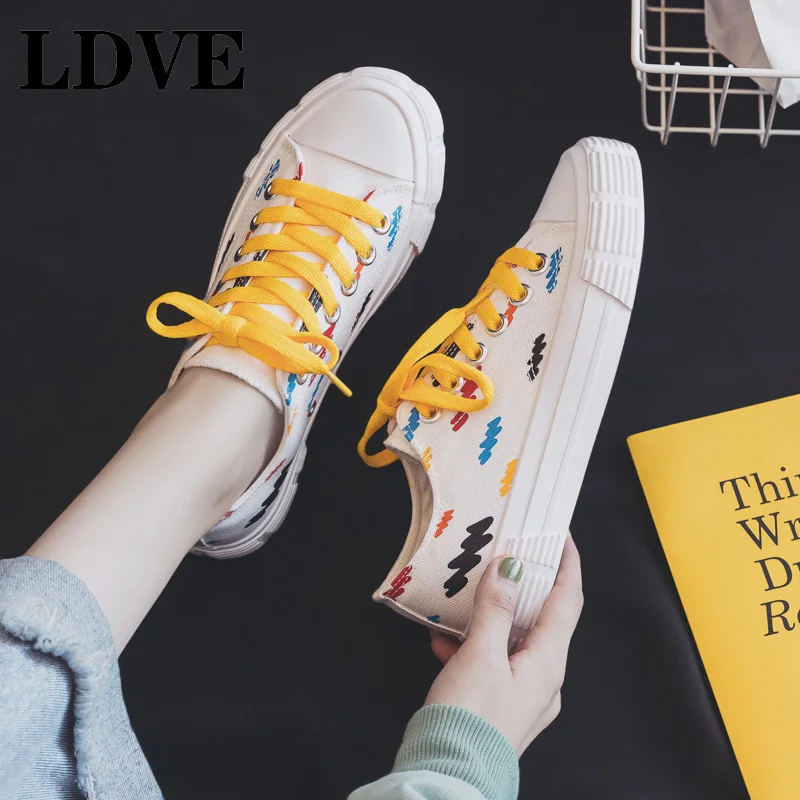 

Canvas Shoes Women Girls Casual Sneakers Orange Lace Preppy Style Colorful Fashion Vulcanized Shoe Flat Heel Yellow Lace 35-40