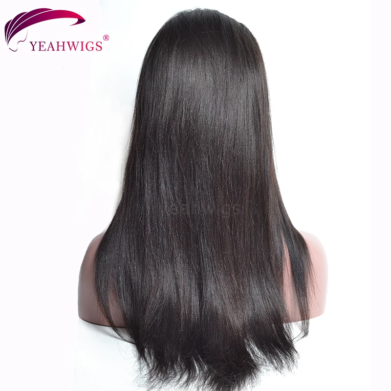 Yeahwigs яки прямые 370 парик шнурка человеческих волос 150% плотность светильник яки парик из человеческих волос