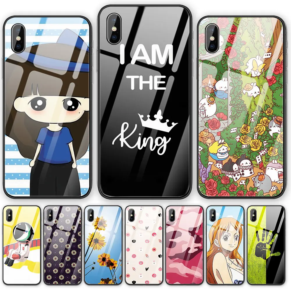 Чехол для телефона с милым цветком из закаленного стекла iPhone 5 5S SE 6 6S 7 8 Plus X XS XR XSMAX