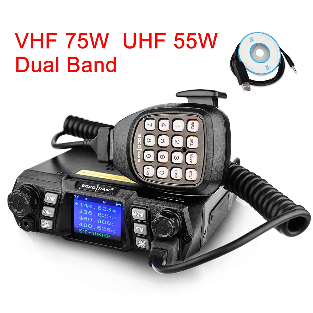 US $126.98 Mobile Ham Radio Transceiver VHF UHF Mobile Radio Dual Band Quad Standby Vehicle Transceiver With Programming Cable Software