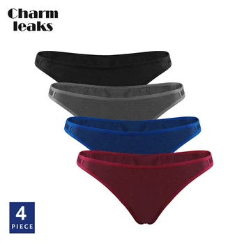 

Charmleaks Women's Basic Hipster Panties Cutout Underwear 4 Packs Cotton Soft Ladies Stretch Breathable Tempting Tanga Thong