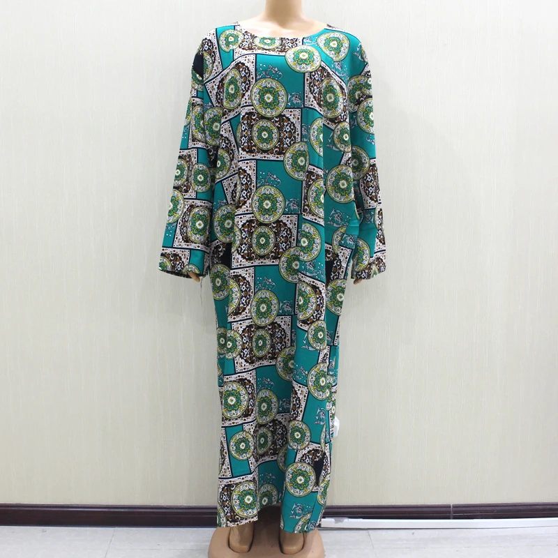 Ethnic Style Vintage Printed Women Maxi Dresses Cotton Long Sleeve Autumn Winter African Dresses with Scarf