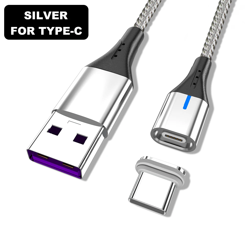 Магнитный кабель для быстрой зарядки для huawei samsung A90 Xiaomi usb type C Android кабели для мобильного телефона Microusb Линия передачи данных зарядное устройство - Цвет: Silver Type C Cable