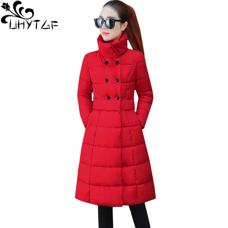 UHYTGF качественный пуховик parkas mujer двубортное тонкое зимнее пальто для женщин тонкий и легкий пуховик хлопок плюс размер куртка 447