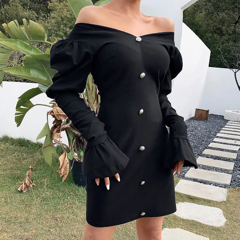 

Office Lady Cotton Solid Off the Shoulder V-Neck dress dress elegant sexy dress women dress sexy dress