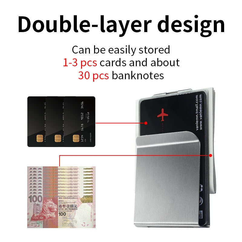 Stainless Steel Money Clip Wallet For Men Women ID Credit Card Holder Double Sided Holder Customizable metal money clip,credit card holder,id card holder