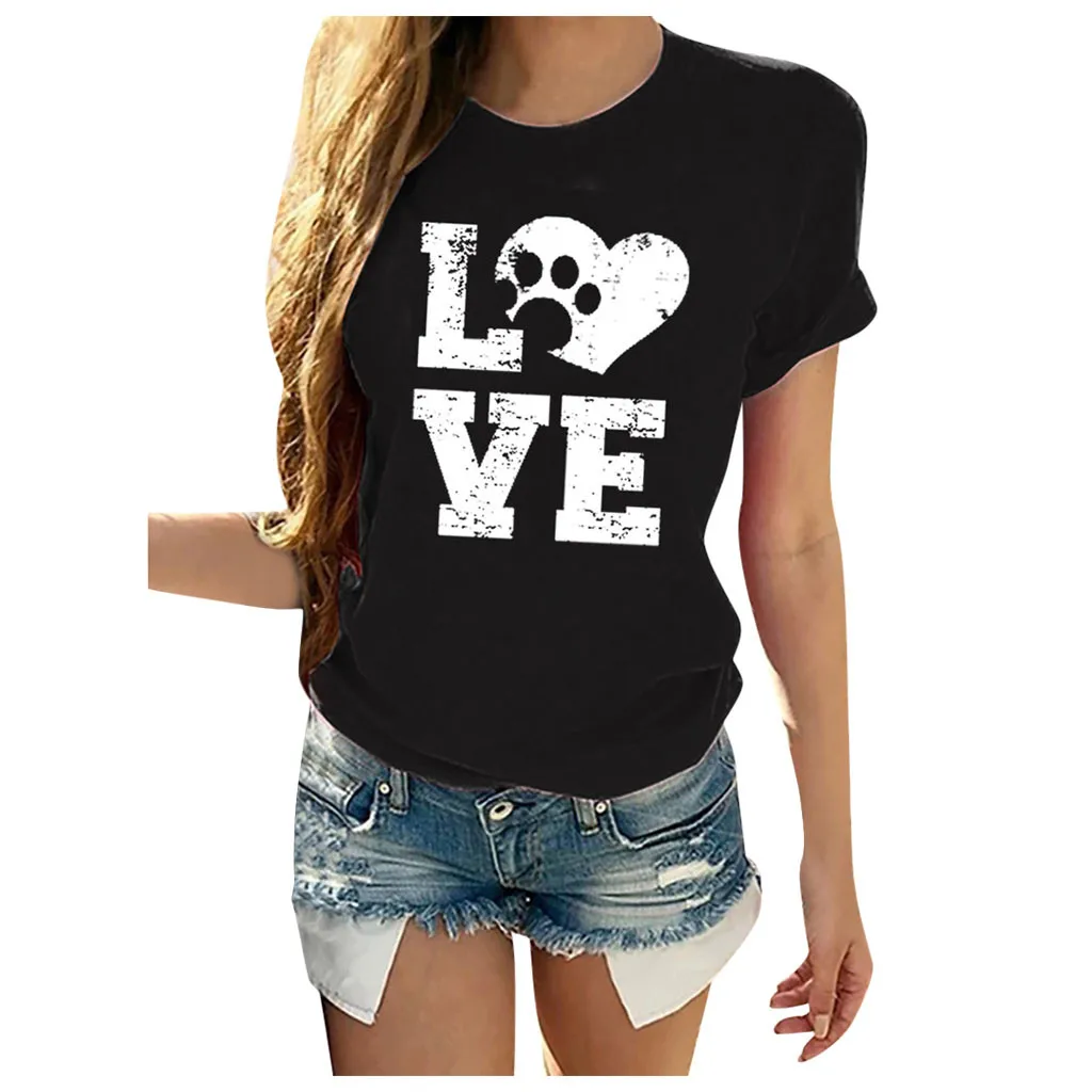 

Women Girl Short Sleeves O-neck Letter Print Casual Tops Blouse T-shirt