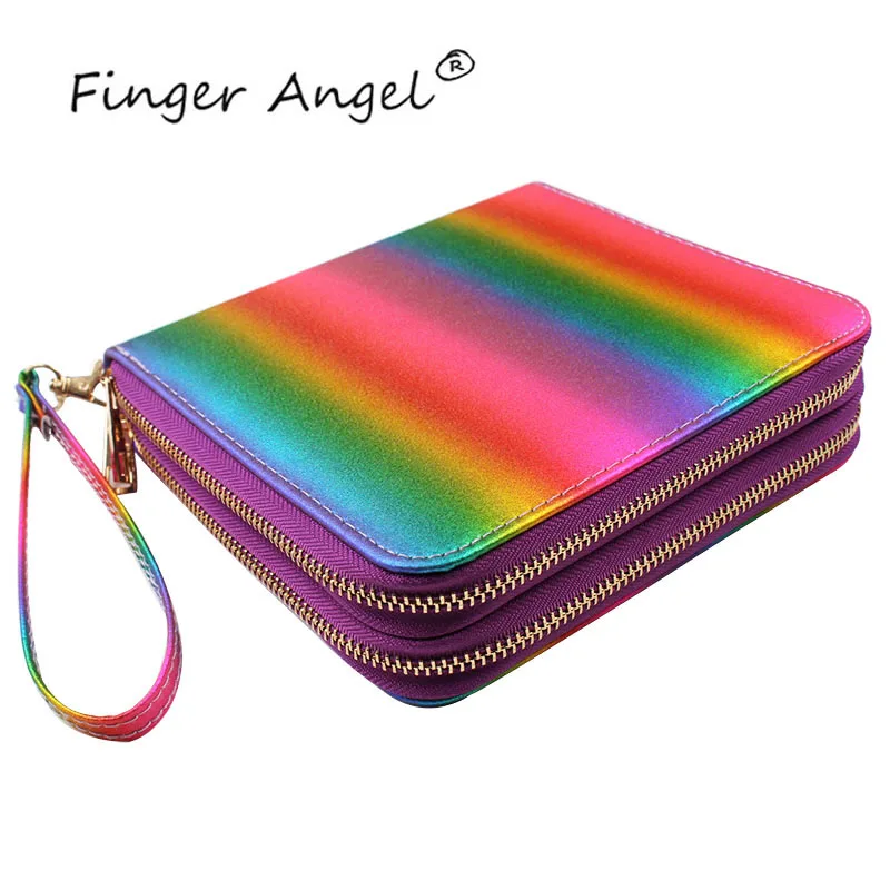 Finger Angel 120 слотов радужные пластины для тиснения ногтей чехол двойная молния из искусственной кожи тарелка-органайзер для ногтей держатель для хранения сумка# FJH11