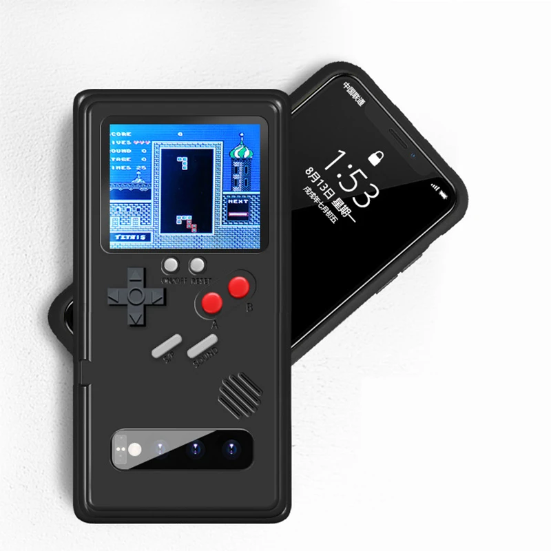 Перезаряжаемый полноцветный дисплей игровой чехол для телефона samsung S10 Plus Note 10 Pro ручной ретро защитный чехол coque подарок для мальчика - Color: black