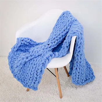 

Handmade Chunky Knitted Blanket Thick Yarn Merino Wool Bulky Knitted Blanket Warm Winter Sofa Bed Home Decor Throws Blankets