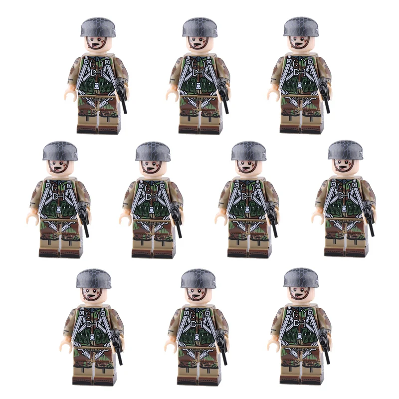S19-10PCS Новинка WW2, армейские солдатики, фигурки, блоки, Германия, США, дивизия, шлем, аксессуары для оружия, Строительные кирпичи, игрушки для детей - Цвет: S19-10PCS