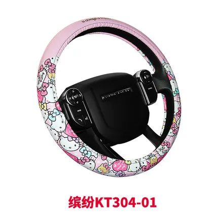 KT-304-01 Автомобильные аксессуары мультфильм розовый hello kitty Руль крышка натуральный каучук здоровый дышащий Универсальный 38 см - Название цвета: KT-304-01