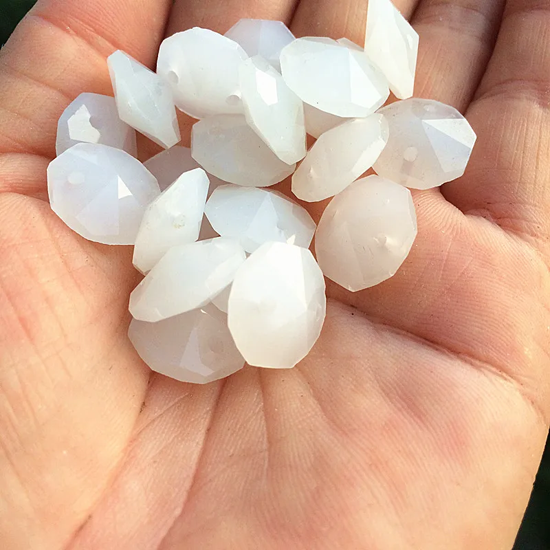Free Rings) 300pcs Top Quality 14mm Jade White K9 Crystal Octagon Beads in 2 Holes for Sparkle Glass Chandelier Accessories
