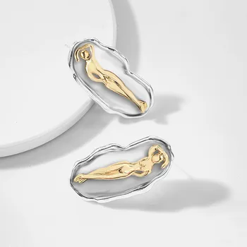 

Creative Gold Silver Color People Human Shape Stud Earrings Fashion Geometric Figure Earrings For Women Party Jewelry