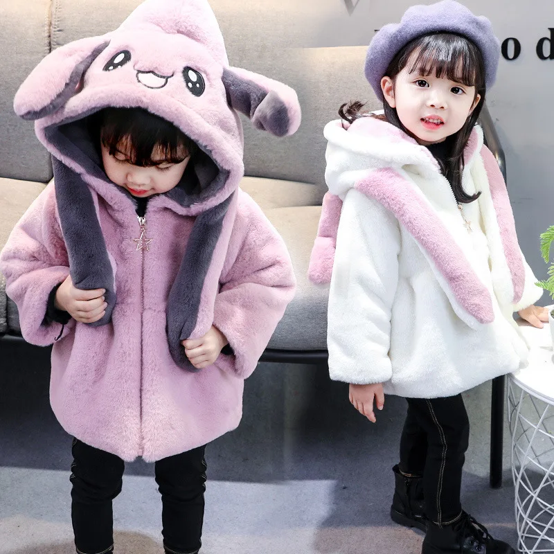 

Kids' Overcoat Girls Plush Coat 2019-Autumn And Winter Baby Girls Faux Fur Trench Coat
