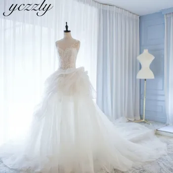 

Gorgeous Ball Gown Princess Lace Ruffles Wedding Gowns Long Backless Crystal Bride Dresses Plus Size Hochzeitskleid RW281