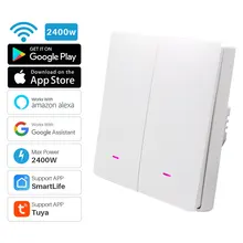 Interruptor de luz inteligente sem fio 2gang, interruptor wifi com botão para controle remoto tuya, app, automação inteligente para casa com assistente alexa e google