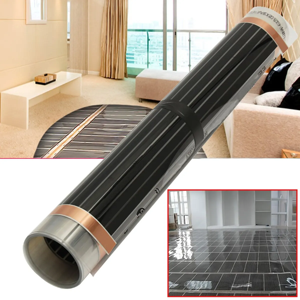 60Degree 50cmx2/4/6m Electric Home Floor Infrared Underfloor Heating Warm Film Mat