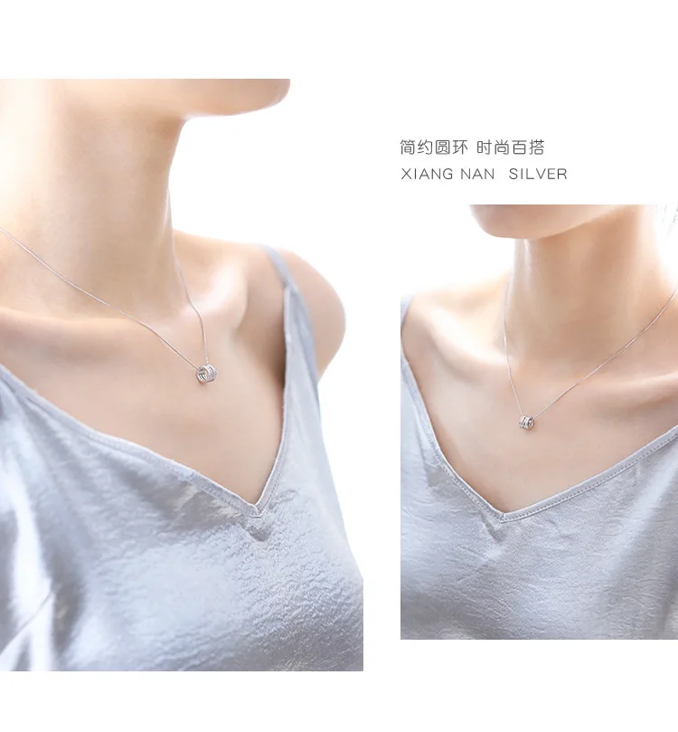 S925 Sterling Silver Necklace Geometry Circle Diamond Set Necklace Women's Choker Korean-style Fashion Elegant Silver Accessorie