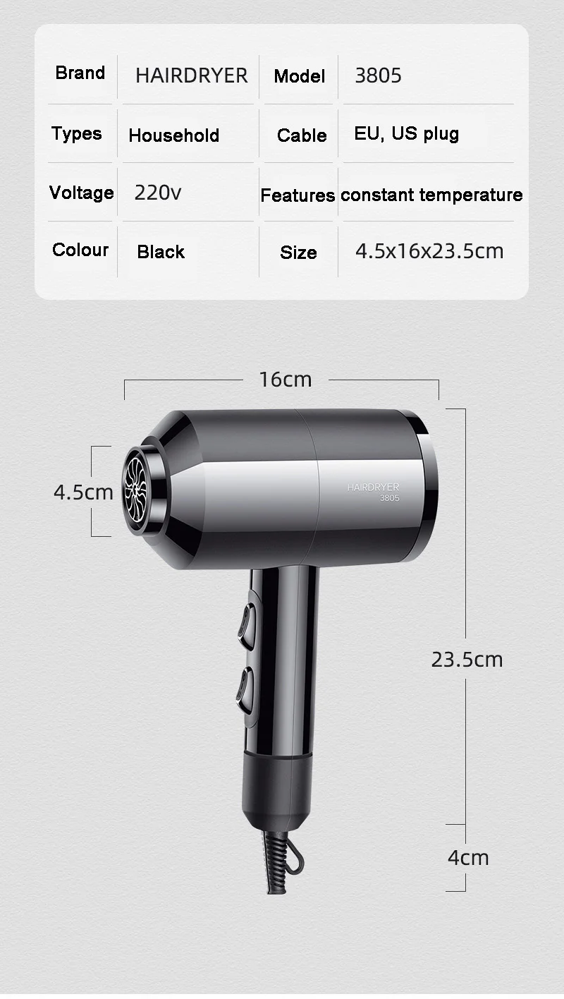 1500W Professional SuperSonic Hair Dryer High Power Styling Tools Blow Dryer Hot and Cold EU Plug Hairdryer 220-240V Machine