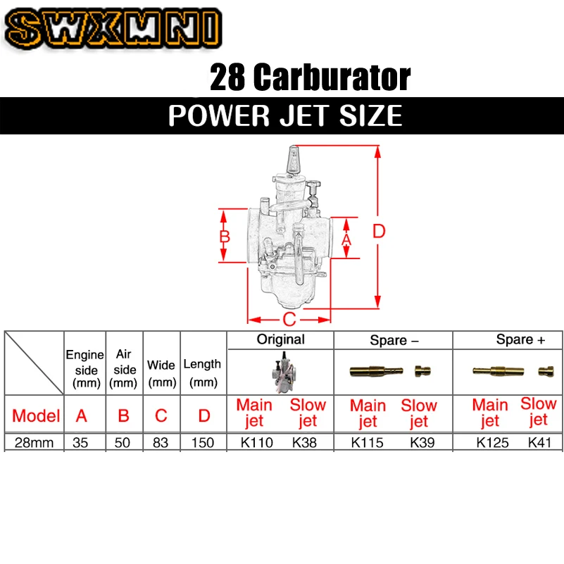 Серебряный PWK 28 мм карбюратор для Mikuni модель 100-300cc Мотоцикл Скутер UTV ATV(серебро) Универсальный мотоцикл