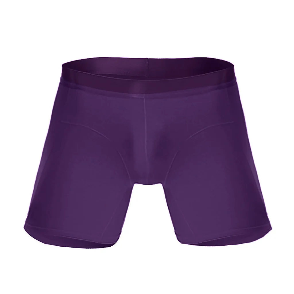 Purple Мужские спортивные боксеры, нижнее белье для бега, чистый цвет, сексуальные дышащие боксеры, мужское нижнее белье, боксеры, Длинные мужские трусы - Цвет: Purple