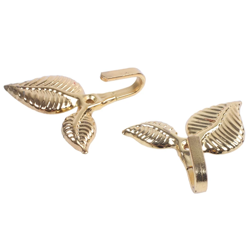 

2 Pcs Wall Hook Metal Fastener for Curtain Drapery Leaf Shaped gold