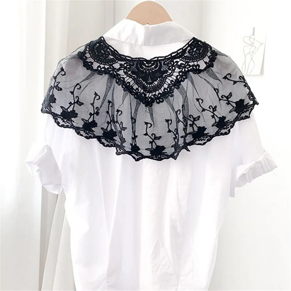 Sweet Lace Embroidered Fake Collar Shawl Blouse Decoration Detachable Collar Women's Shirt Dress False Top Accessories fake collar detachable collar shawl