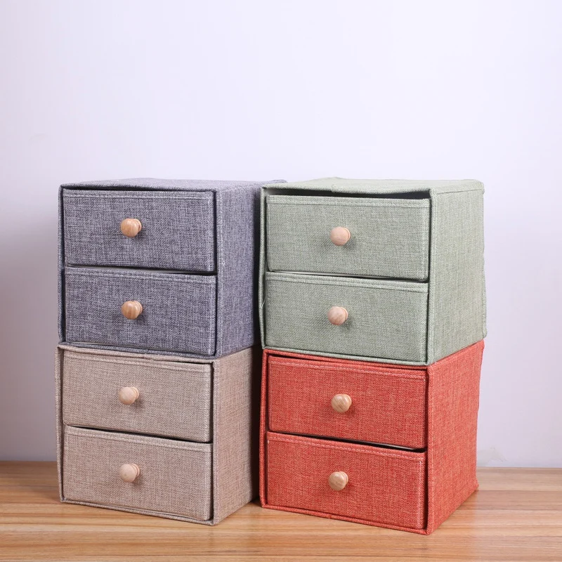 Household Linen Fabric Drawer Desktop Cosmetic Storage Wooden Foldable Box Handle Double | Дом и сад