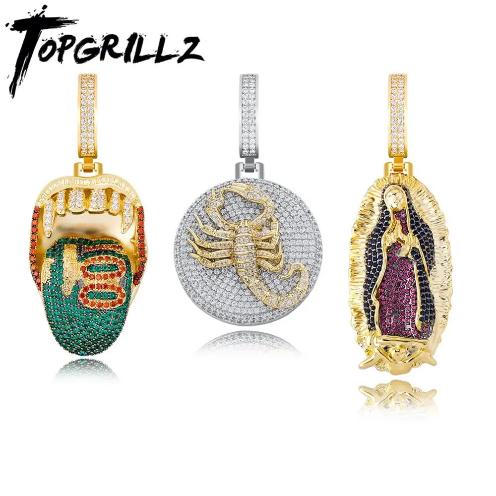 TOPGRILLZ Men's Pendant Green Tongue Animal Scorpion Virgin Mary Hip Hop Iced Out Cubic Zirconia Fashion Jewelry Gift | Украшения и