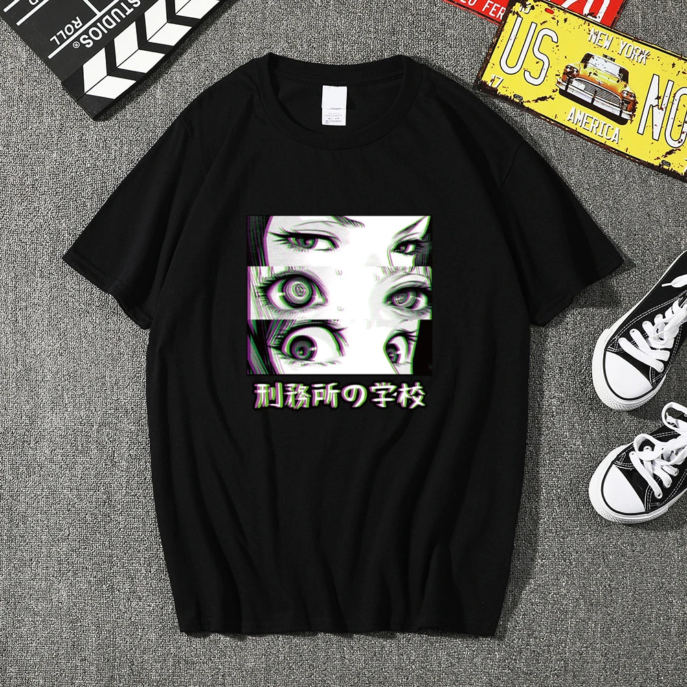 刑務所学校悲しい日本女の子目 Tシャツ男性アニメコミックロリユニセックストップスストリートファッション原宿マンガメンズ Tシャツ T Shirts Aliexpress