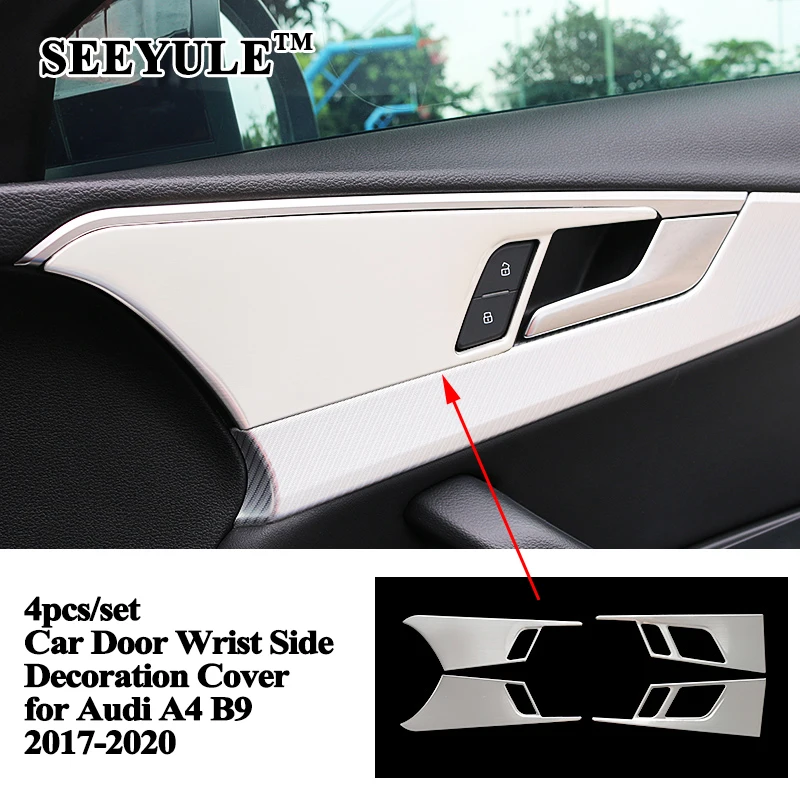 

4pcs/set SEEYULE Car Interior Door Wrist Handle Side Panel Decoration Cover Trim Sticker Accessories for Audi A4 B9 2017-2020