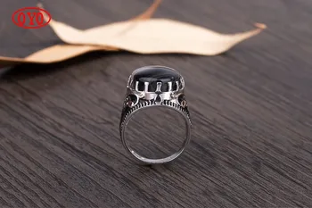 

925 sterling silver men's natural stone flower agate ring