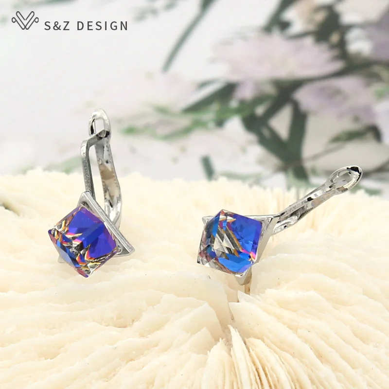 S&Z DESIGN 2020 Fashion Colorful Square Cube Crystal Dangle Earrings For Women Wedding Jewelry Lovely Earrings Anti-allergy