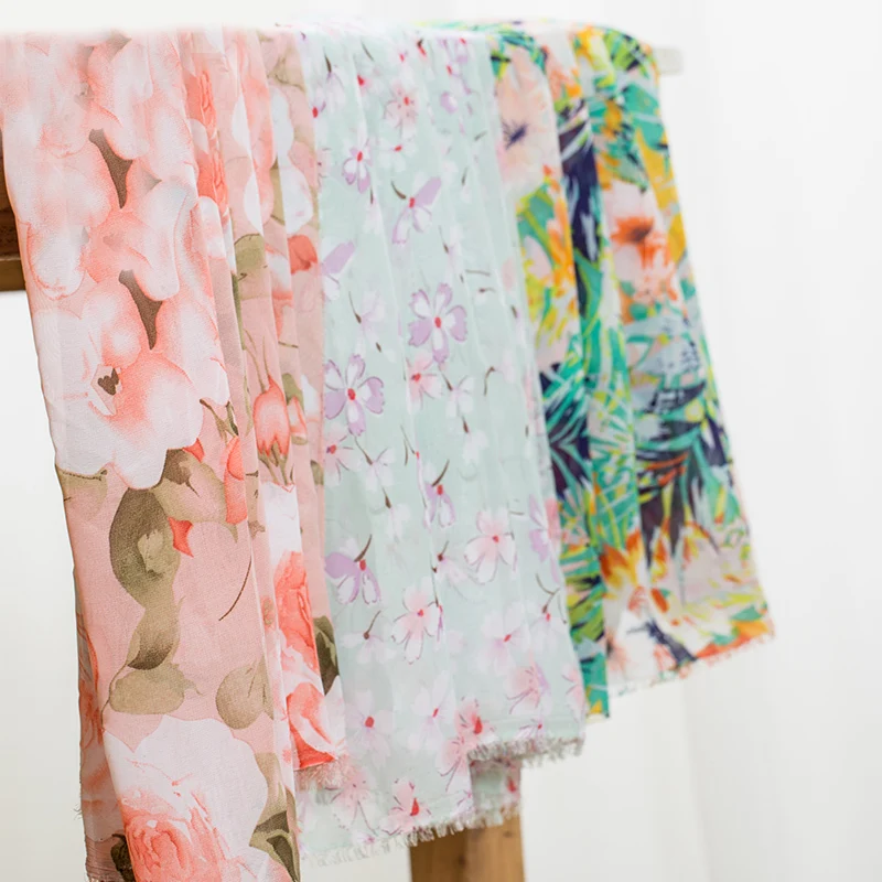 Let's DIY Summer Dress Floral Printing Dress Fabric 75D Chiffon Plain