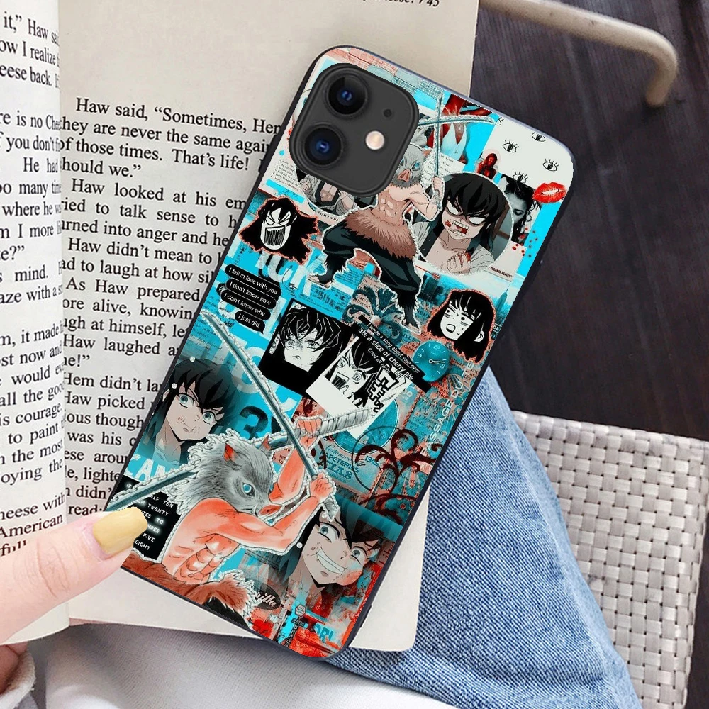 TPU Чехол Demon Slayer для iPhone 11 pro 6 6s 7 8 plus X XR XS Max чехол для телефона s новейший японский аниме Kimetsu no Yaiba черный чехол - Цвет: TPU