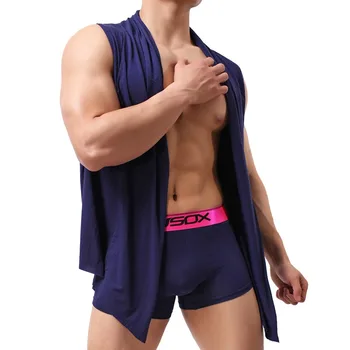 

JJSOX Modal cool men fashion mens sleeveless robe bathrobe men (robe +boxer)