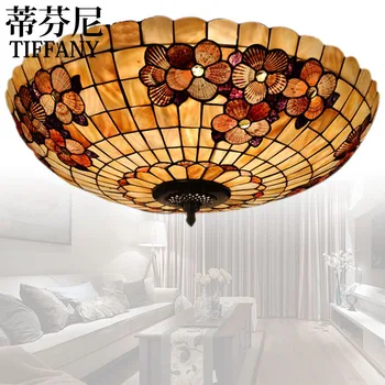 

16INCH Tiffany shell Mediterranean retro stained glass ceiling light bedroom dining room study lamp 110-240V