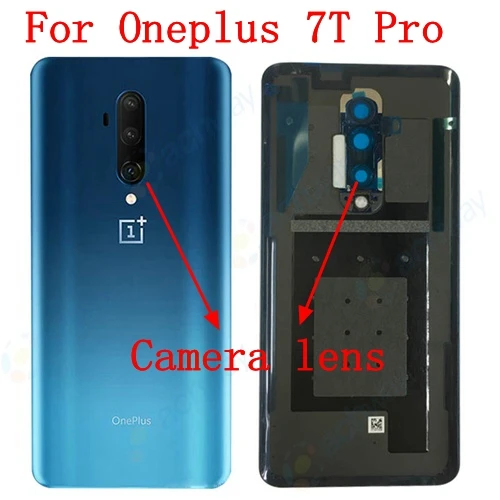 Для OnePlus 7 T задняя крышка батарейного отсека Дверь задняя стекло для Oneplus 7 T Pro Крышка батарейного отсека 1+ 7 T корпус чехол с клеем - Цвет: 7Tpro blue with lens