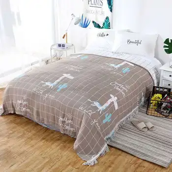 

Four Seasons Towel Quilt Four Floor Washed Cotton Tassel Edge Multifunctional Blanket Nap Cover Blanket Lovely Cartoon Pattern