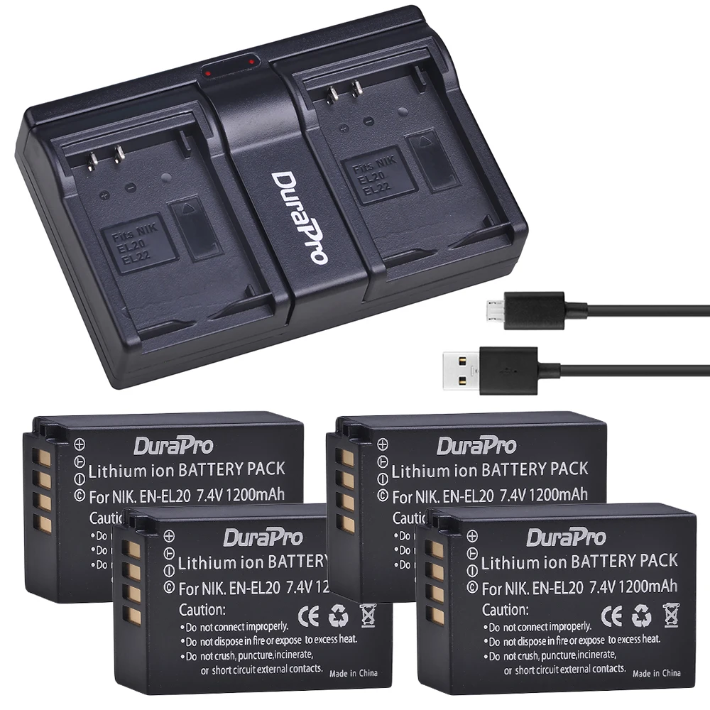 

Durapro 1200mAh EN-EL20 EN EL20 Rechargeable Battery Charger Set For Nikon COOLPIX A/AW1/J1/J2/J3/S1/P1000 Camera