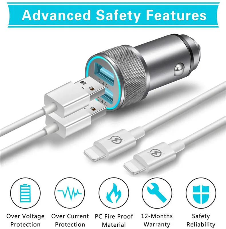 Автомобильное зарядное устройство с двумя usb-портами, 5 В, 2,4 А, быстрое автомобильное зарядное устройство из алюминиевого сплава для IPhone, samsung, Xiaomi, мобильного телефона, планшета на Android